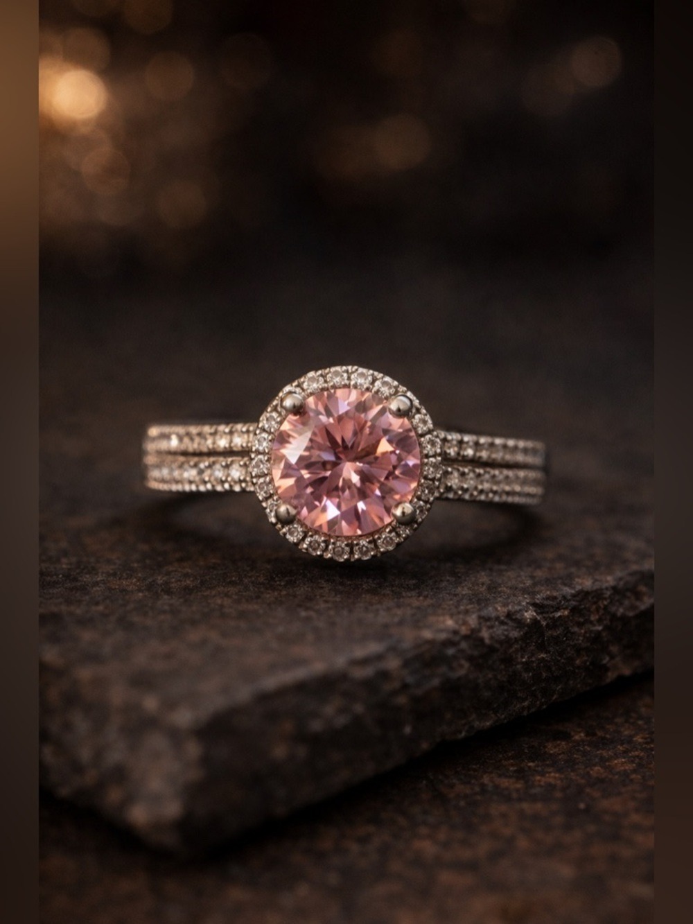 🩷 Pink Moissanite Diamond Halo Ring Sz 9 •Solid 925 Sterling Silver Sparkle Luxe